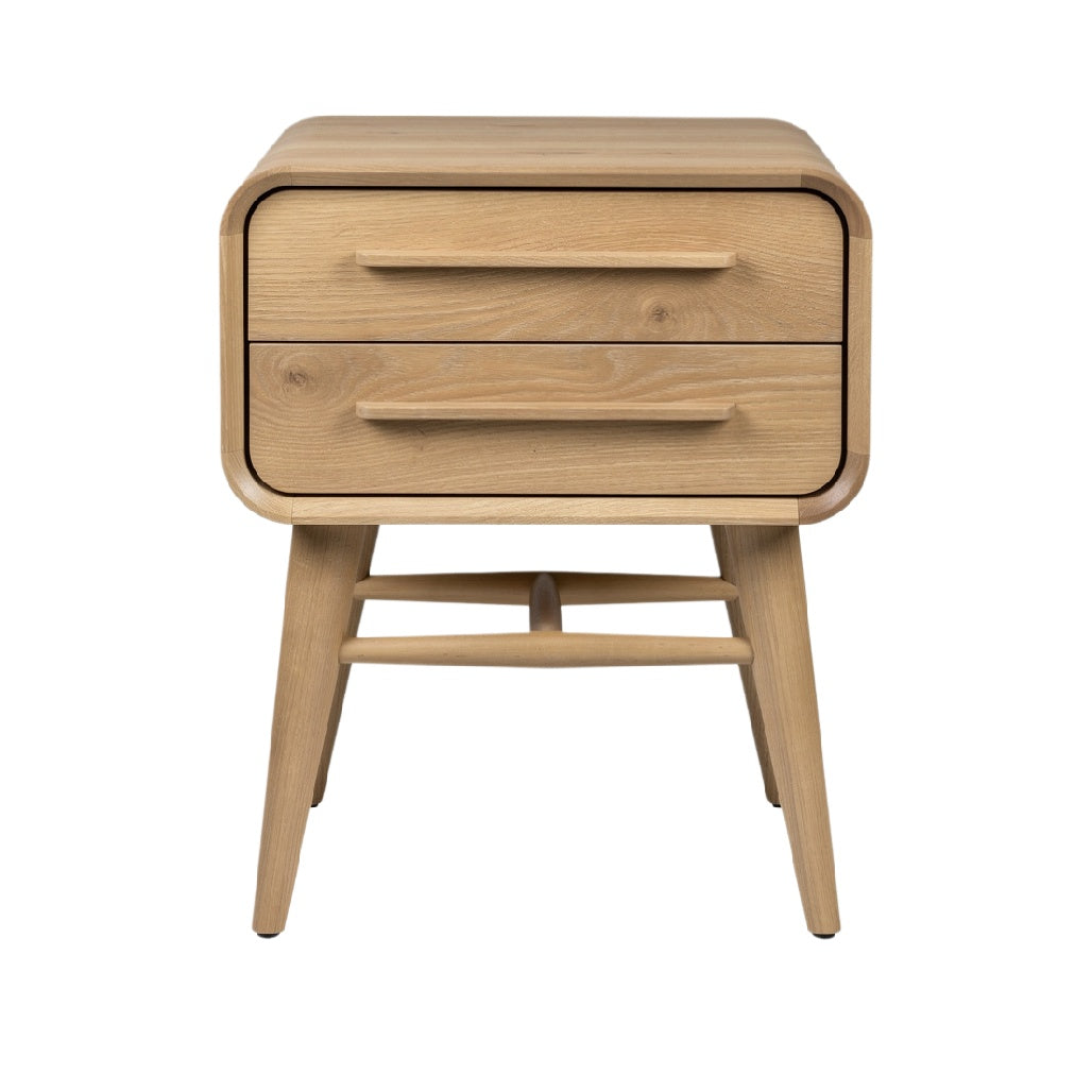Mid-Century Modern Wooden Nightstand with Two Drawers
