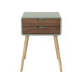 Modern Two-Drawer Nightstand with Green Finish and Wooden Legs
