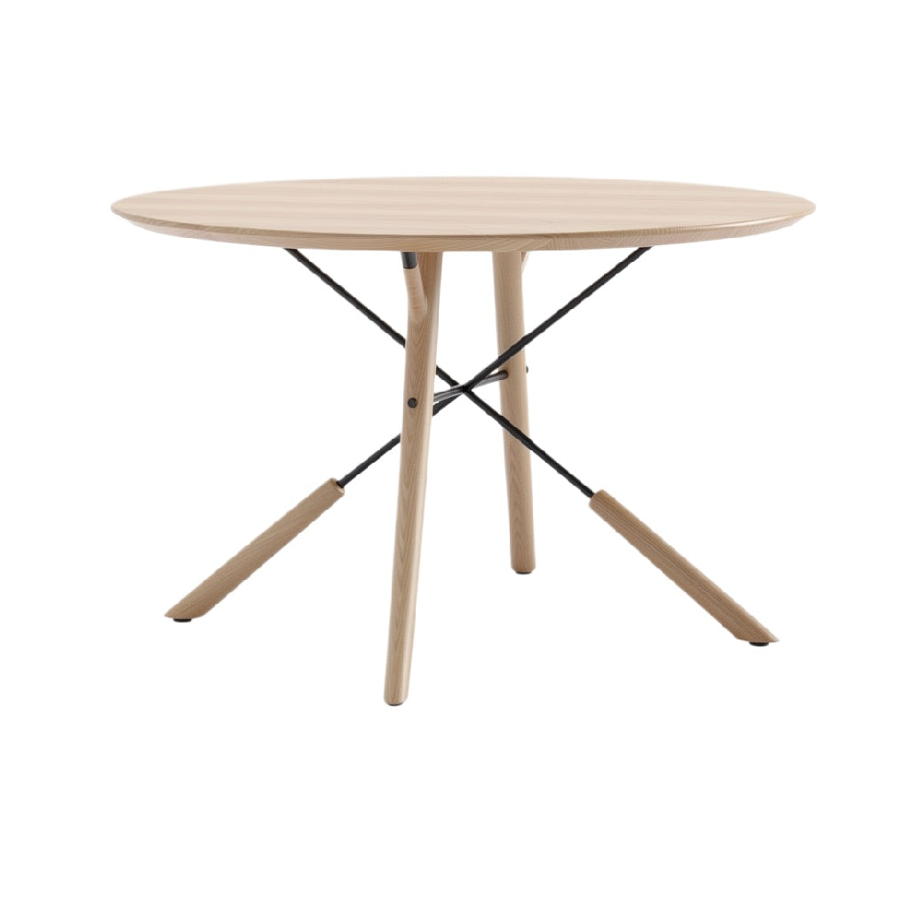 Minimalist Round Wooden Dining Table with Crossed Support Legs