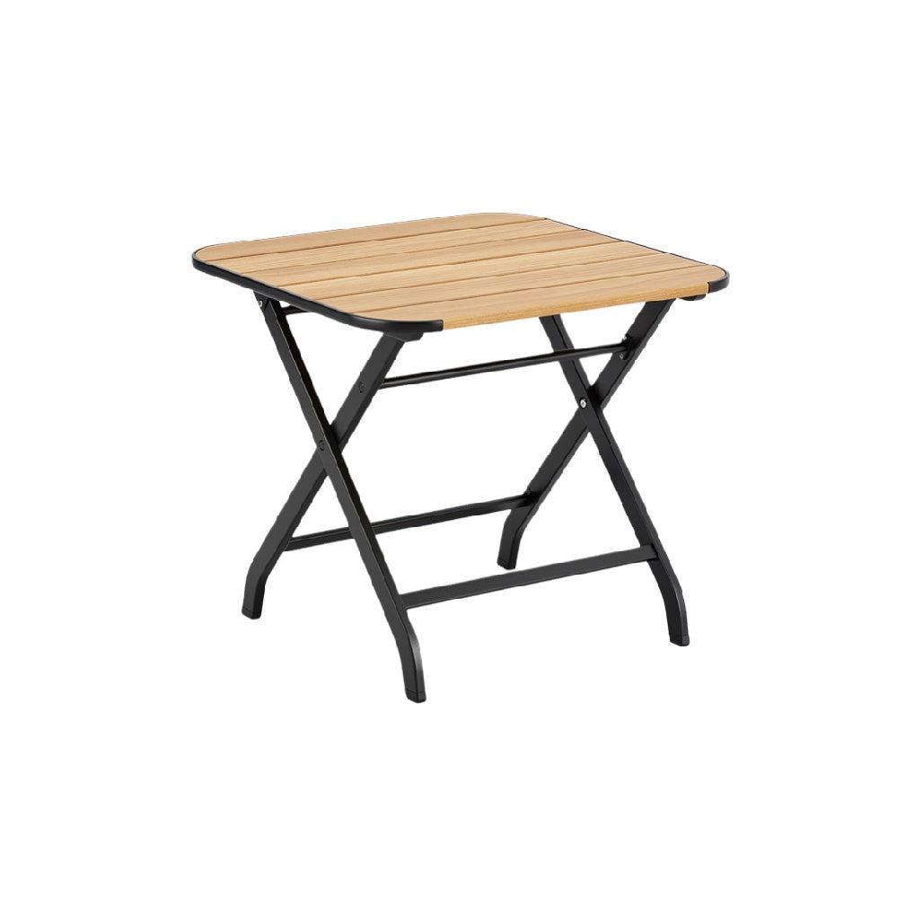 Foldable Square Outdoor Table with Wooden Top and Metal Frame
