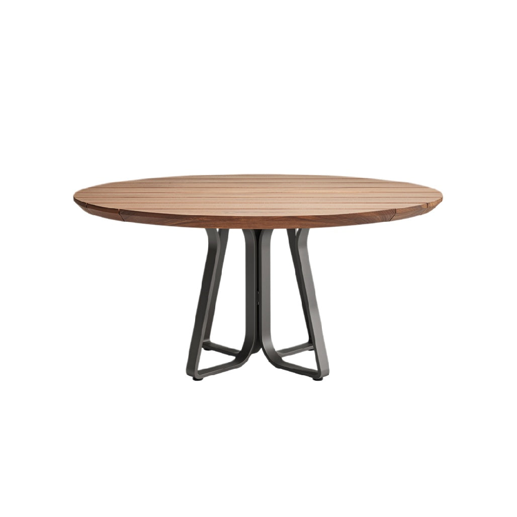 Modern Round Wooden Dining Table with Metal Base